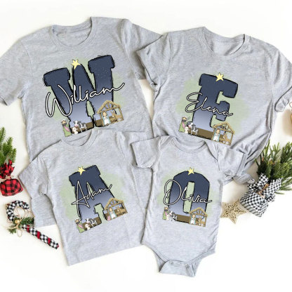 Personalized Nativity Scene Christian Christmas Family Matching Shirts