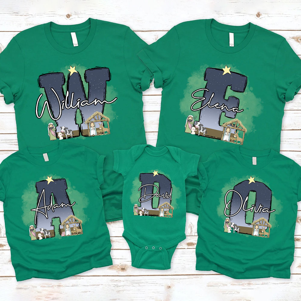 Personalized Nativity Scene Christian Christmas Family Matching Shirts