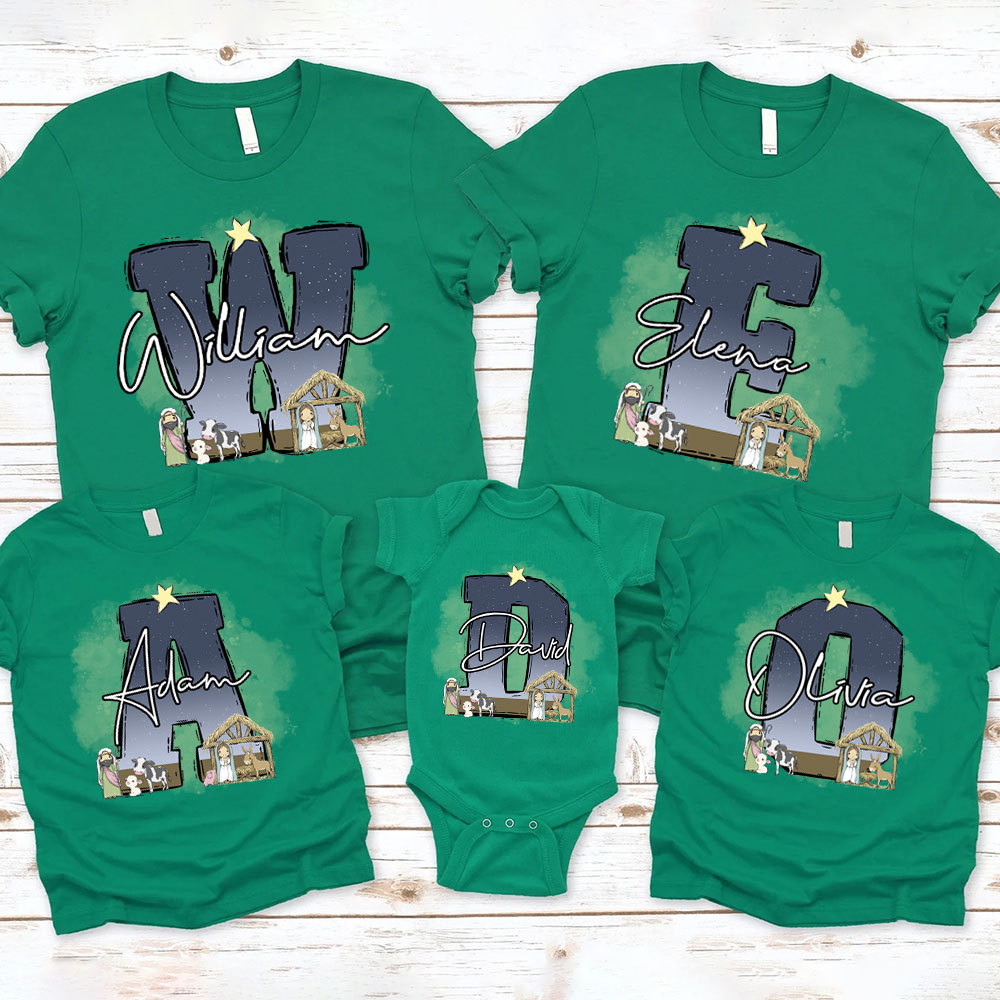 Personalized Nativity Scene Christian Christmas Family Matching Shirts