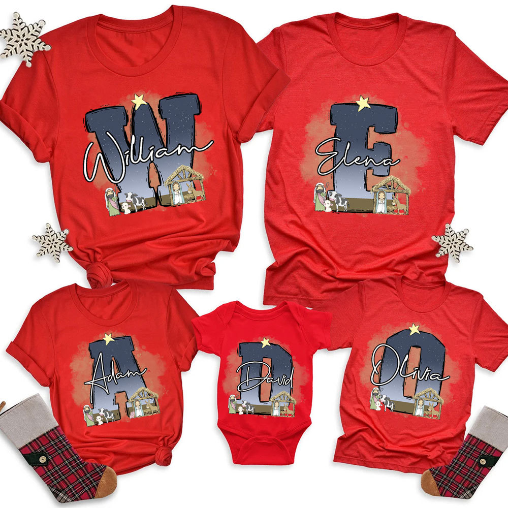 Personalized Nativity Scene Christian Christmas Family Matching Shirts