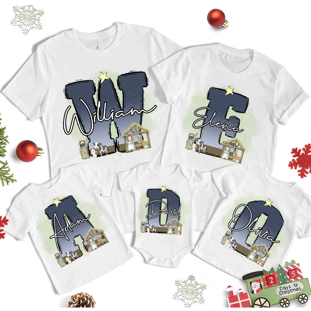 Personalized Nativity Scene Christian Christmas Family Matching Shirts