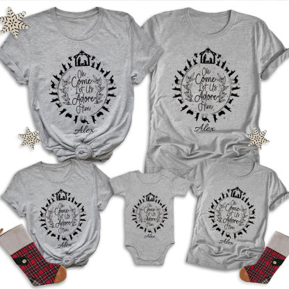 Personalized O Come Let Us Adore Him Christmas Family Matching Shirts