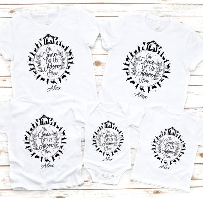 Personalized O Come Let Us Adore Him Christmas Family Matching Shirts