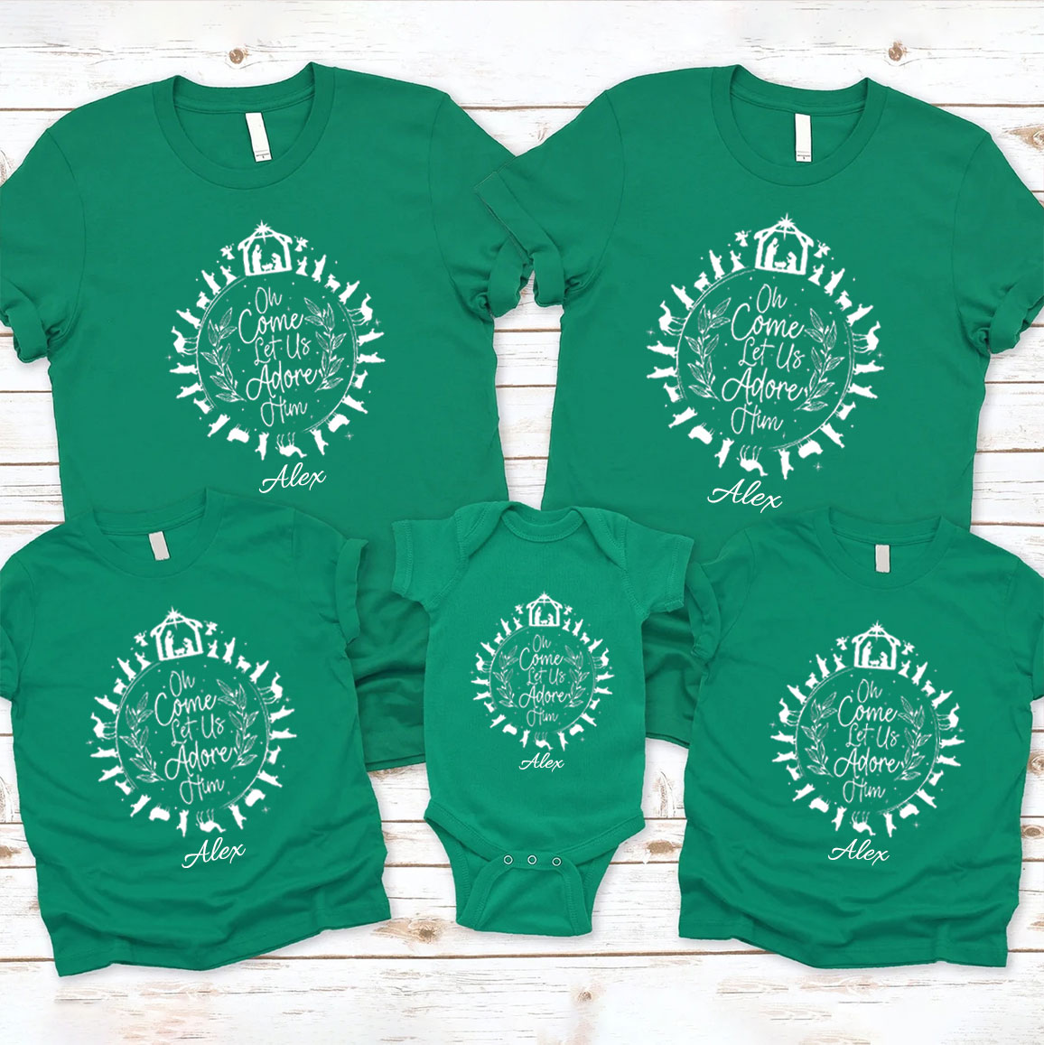Personalized O Come Let Us Adore Him Christmas Family Matching Shirts