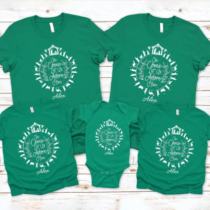 Personalized O Come Let Us Adore Him Christmas Family Matching Shirts