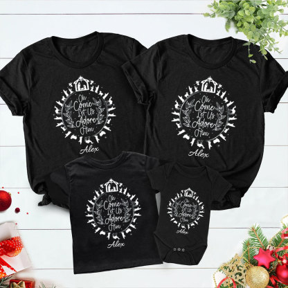 Personalized O Come Let Us Adore Him Christmas Family Matching Shirts