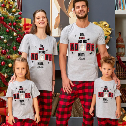 Personalized Oh Come Let Us Adore Him Christmas Family Matching Shirts