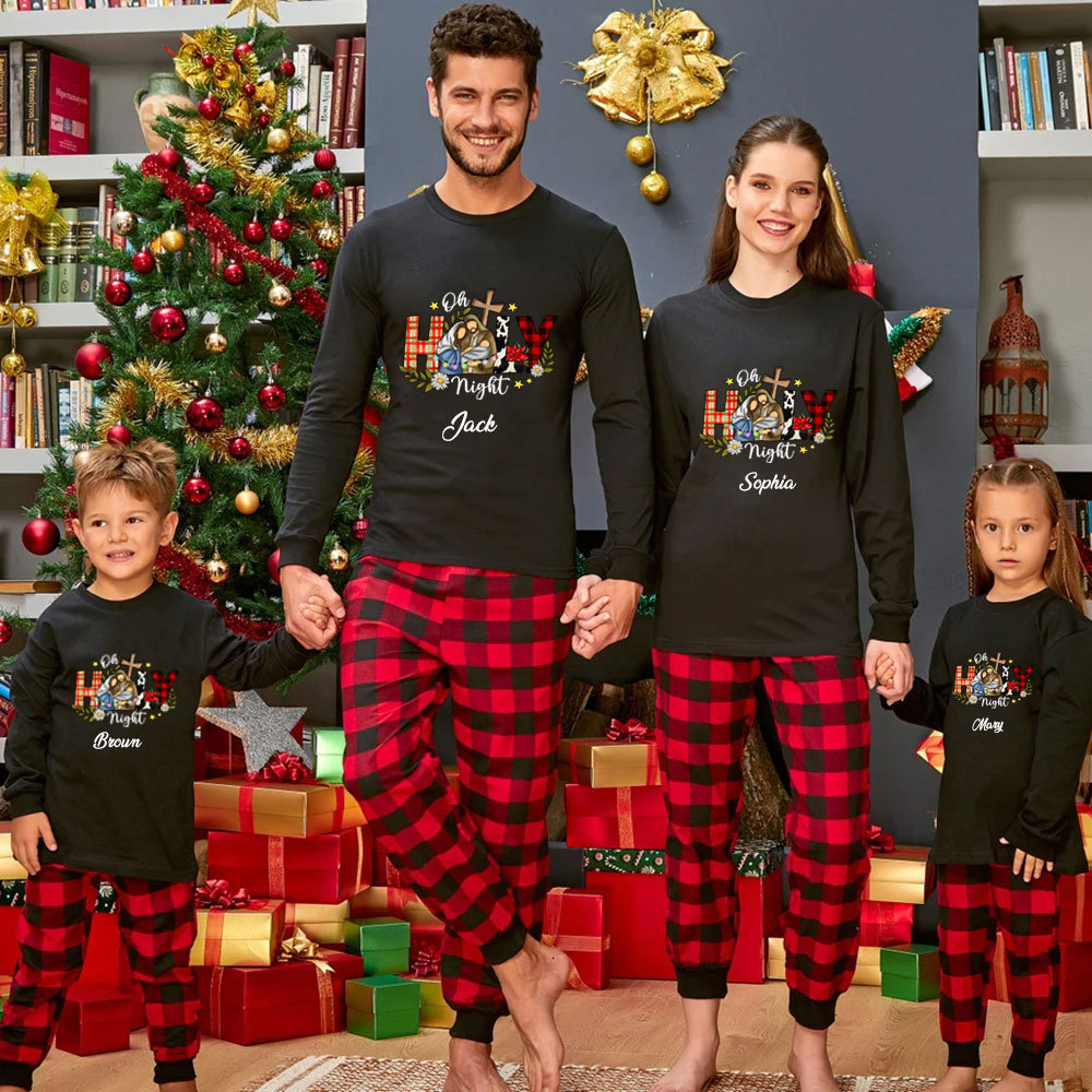 Personalized Oh Holy Night Christmas Family Matching Long Sleeve Shirts