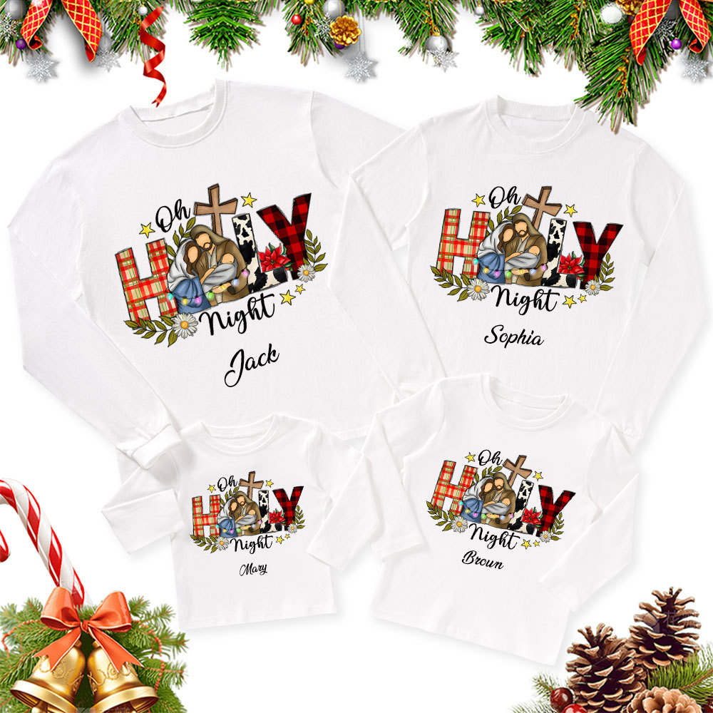 Personalized Oh Holy Night Christmas Family Matching Long Sleeve Shirts