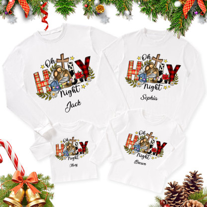 Personalized Oh Holy Night Christmas Family Matching Long Sleeve Shirts