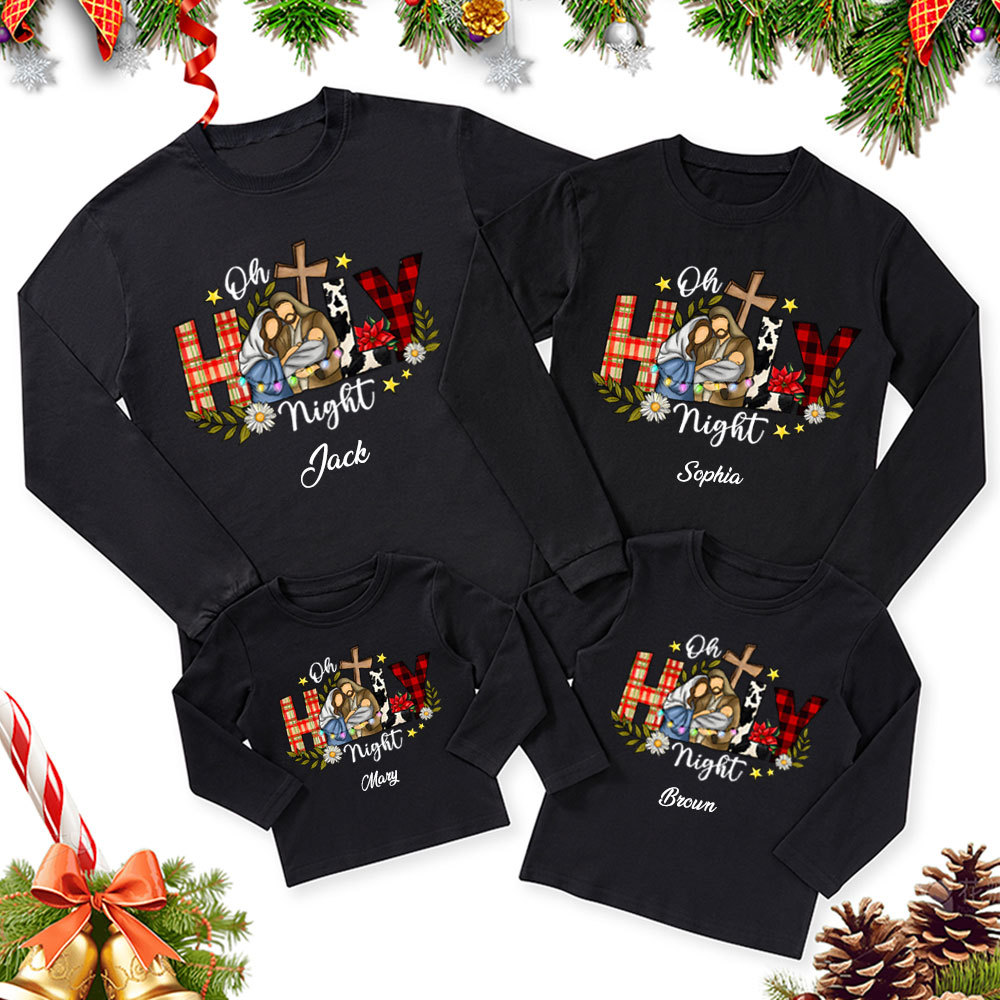 Personalized Oh Holy Night Christmas Family Matching Long Sleeve Shirts