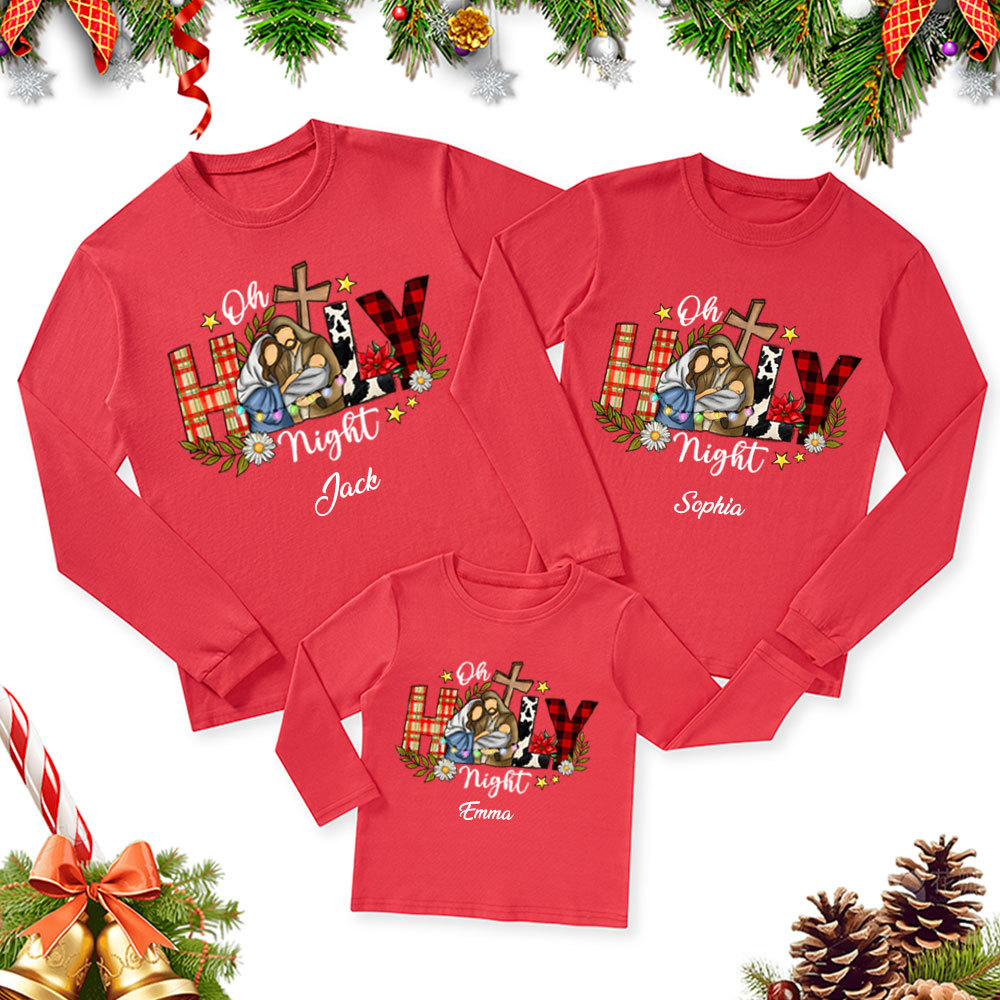 Personalized Oh Holy Night Christmas Family Matching Long Sleeve Shirts