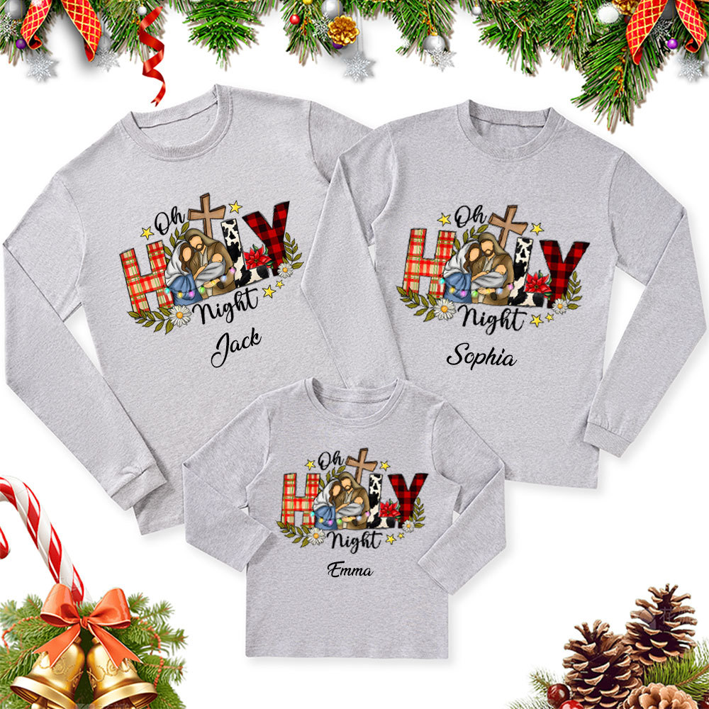 Personalized Oh Holy Night Christmas Family Matching Long Sleeve Shirts