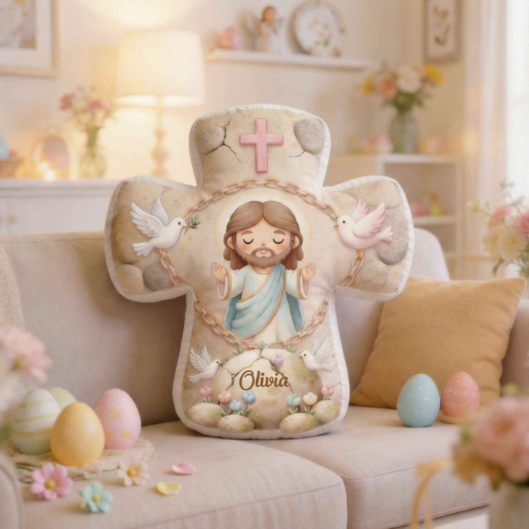 Personalized Peace And Cross Irregular Short Plush Pillow