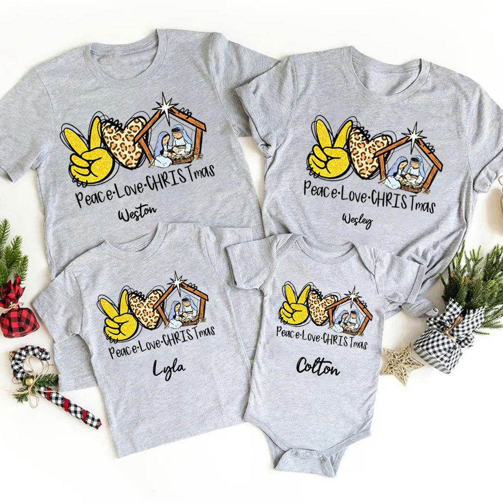 Personalized Peace Love Christmas Family Matching Shirts