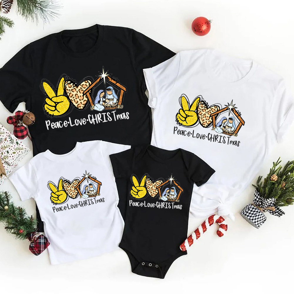Personalized Peace Love Christmas Family Matching Shirts