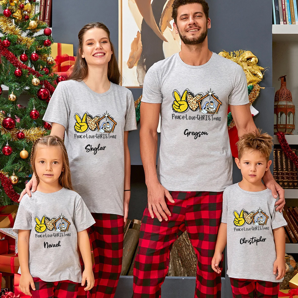 Personalized Peace Love Christmas Family Matching Shirts