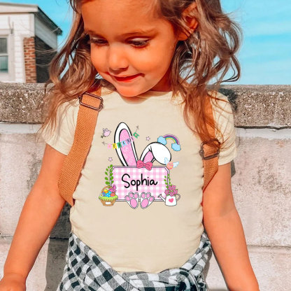 Personalized Plaid Bunny Easter Kid T-Shirt