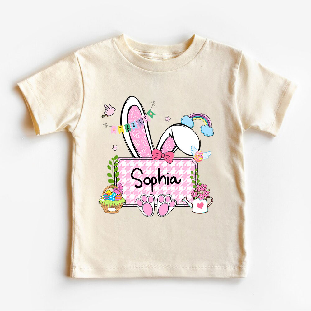 Personalized Plaid Bunny Easter Kid T-Shirt