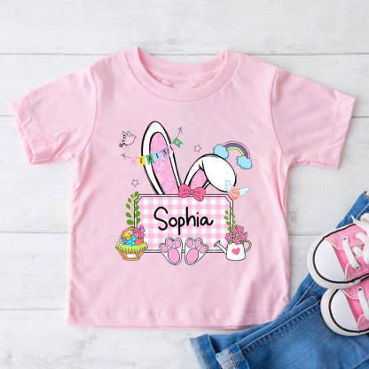 Personalized Plaid Bunny Easter Kid T-Shirt