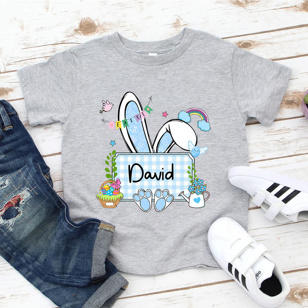 Personalized Plaid Bunny Easter Kid T-Shirt