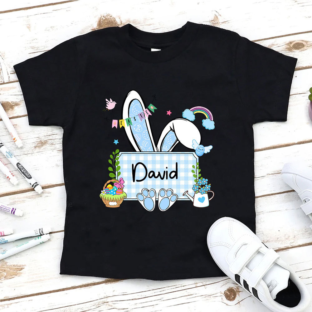 Personalized Plaid Bunny Easter Kid T-Shirt
