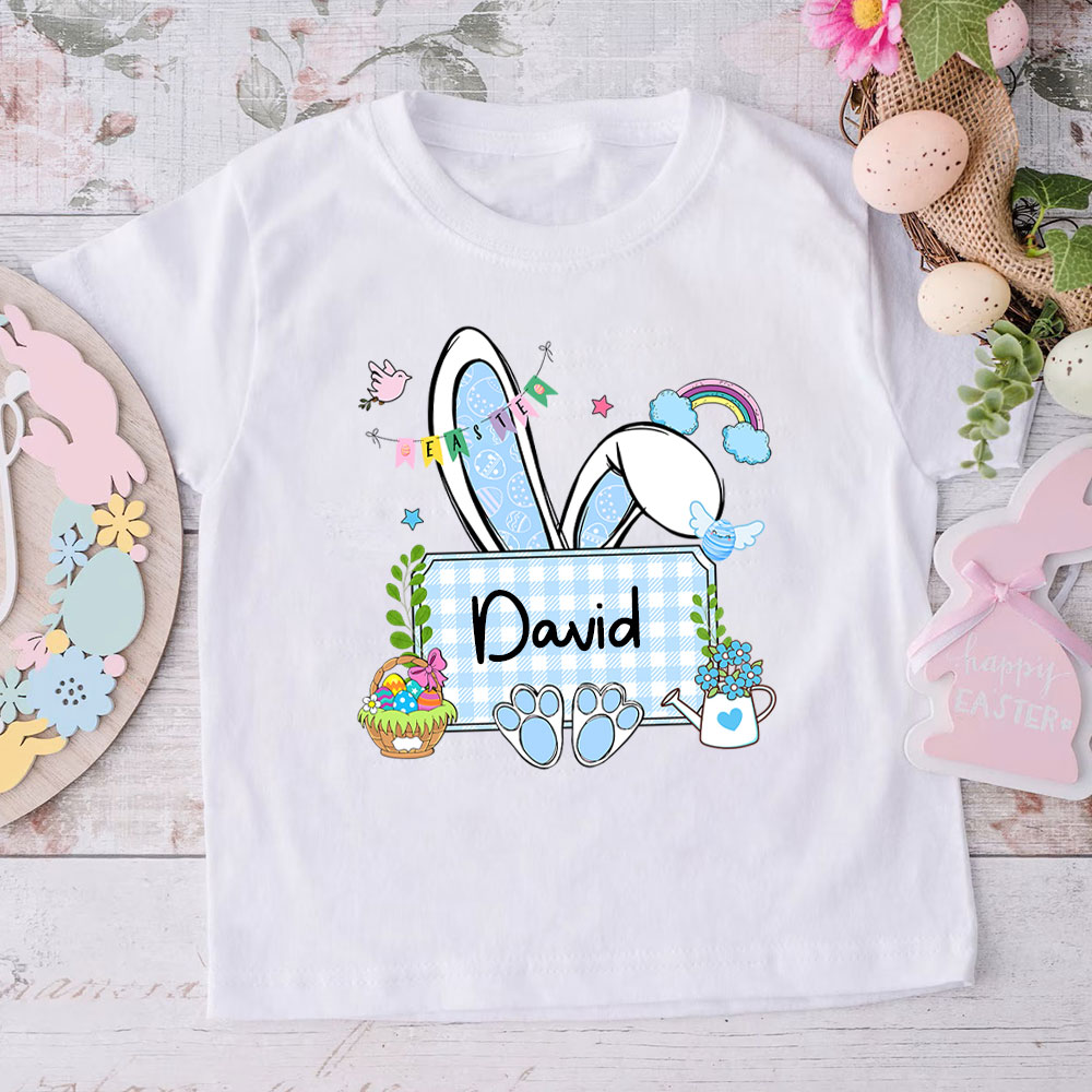 Personalized Plaid Bunny Easter Kid T-Shirt