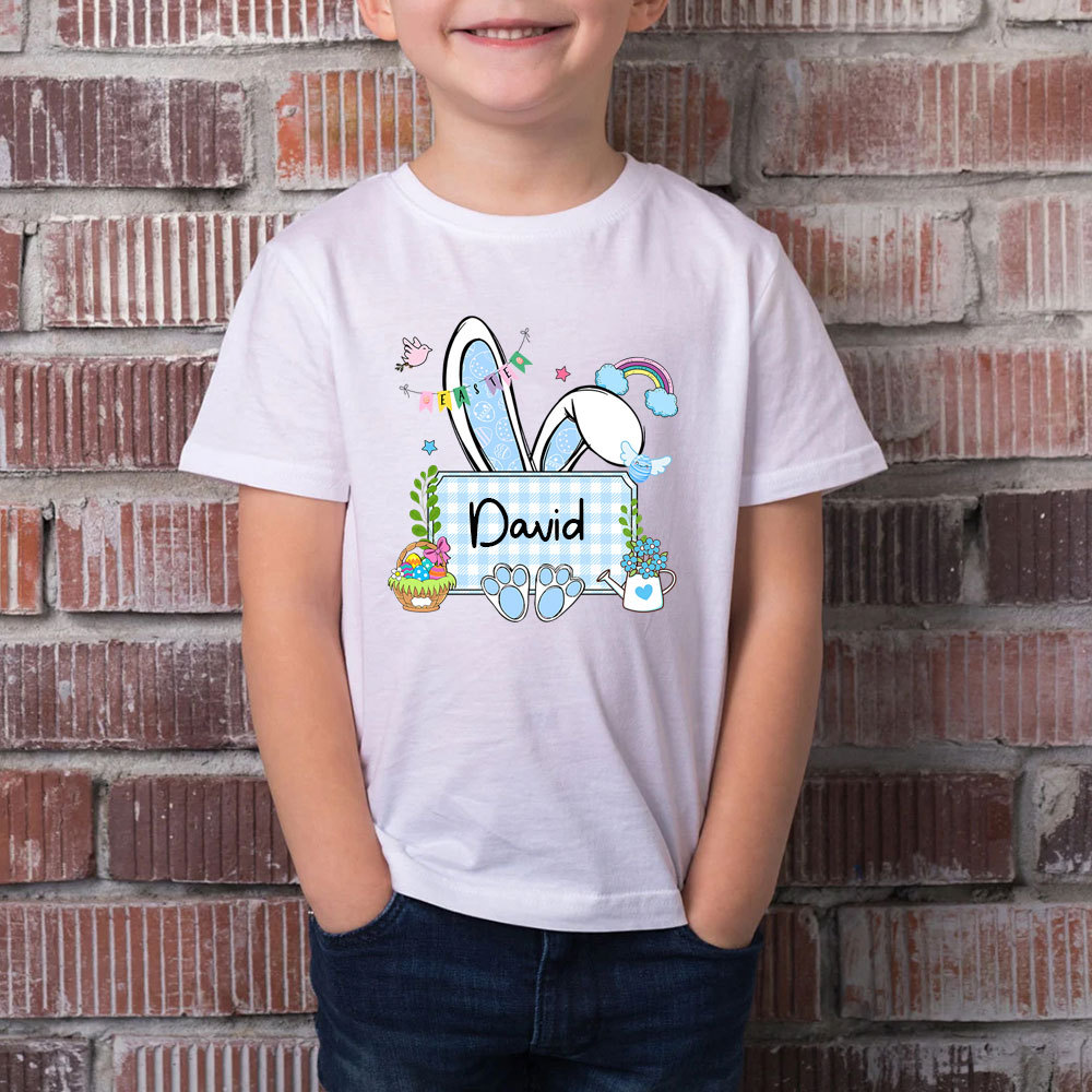 Personalized Plaid Bunny Easter Kid T-Shirt