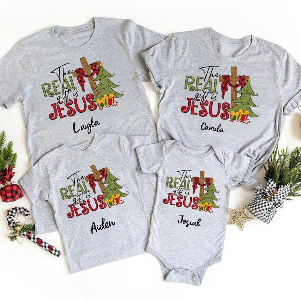 Personalized The Real Gift Is Jesus Christmas Family Matching Shirts