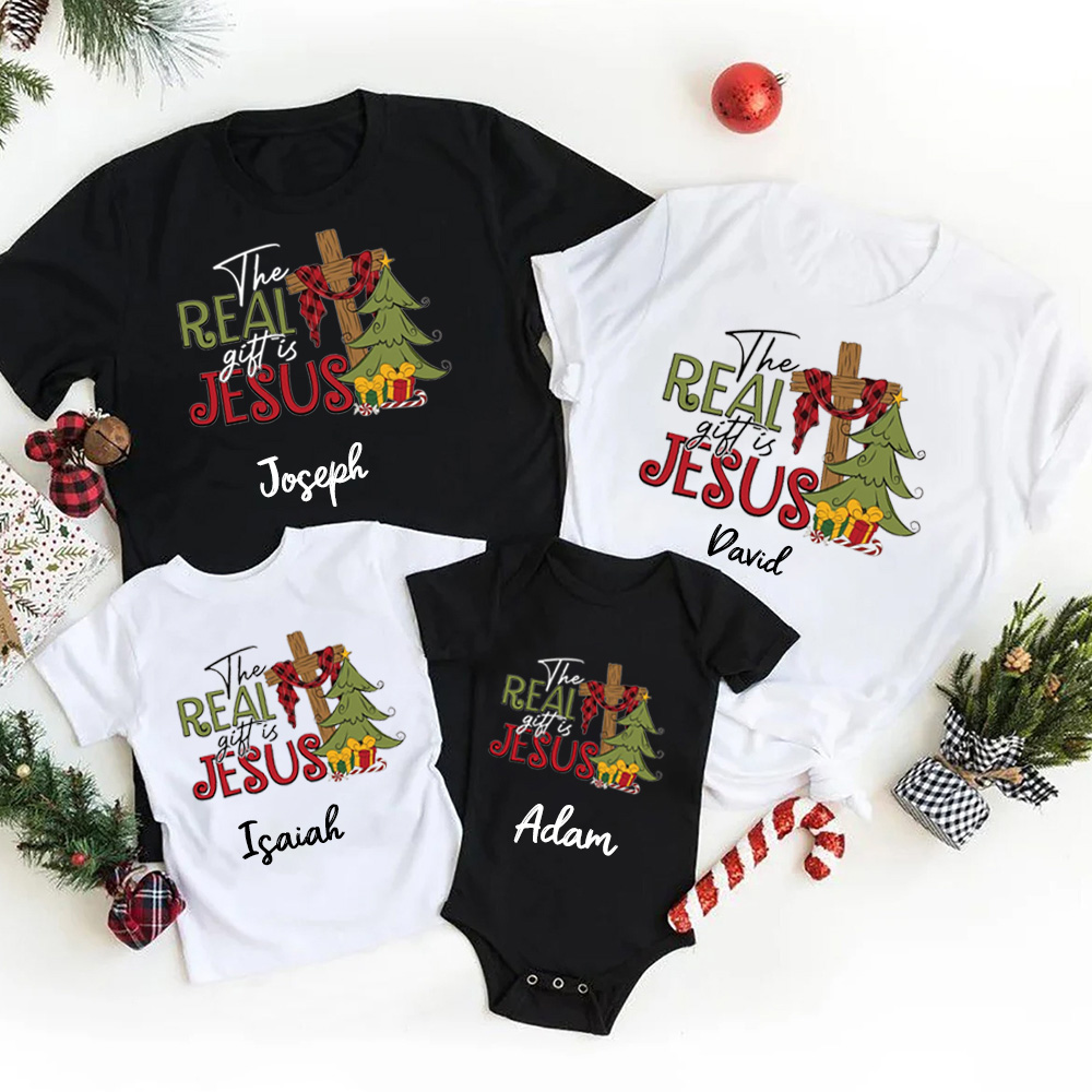 Personalized The Real Gift Is Jesus Christmas Family Matching Shirts