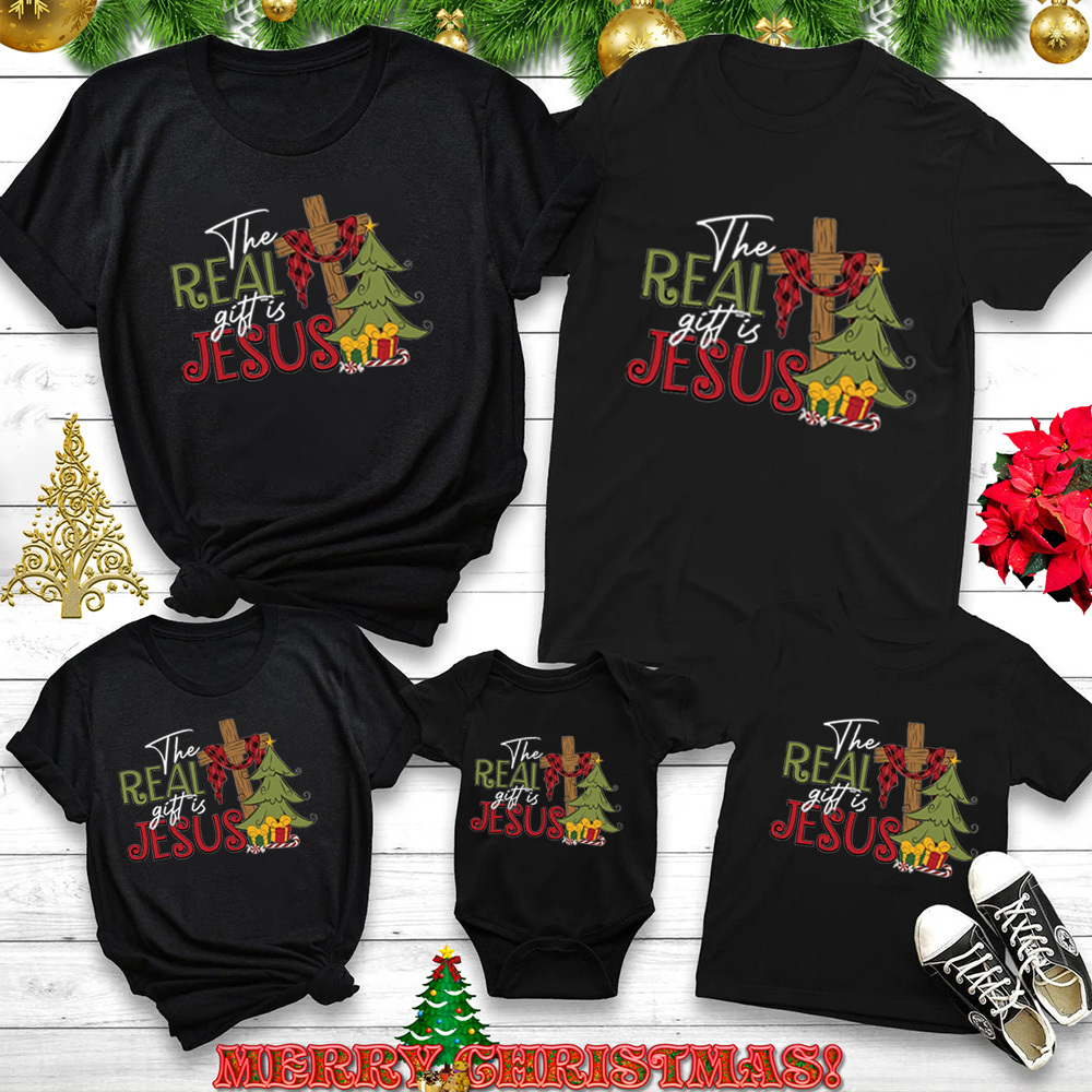Personalized The Real Gift Is Jesus Christmas Family Matching Shirts