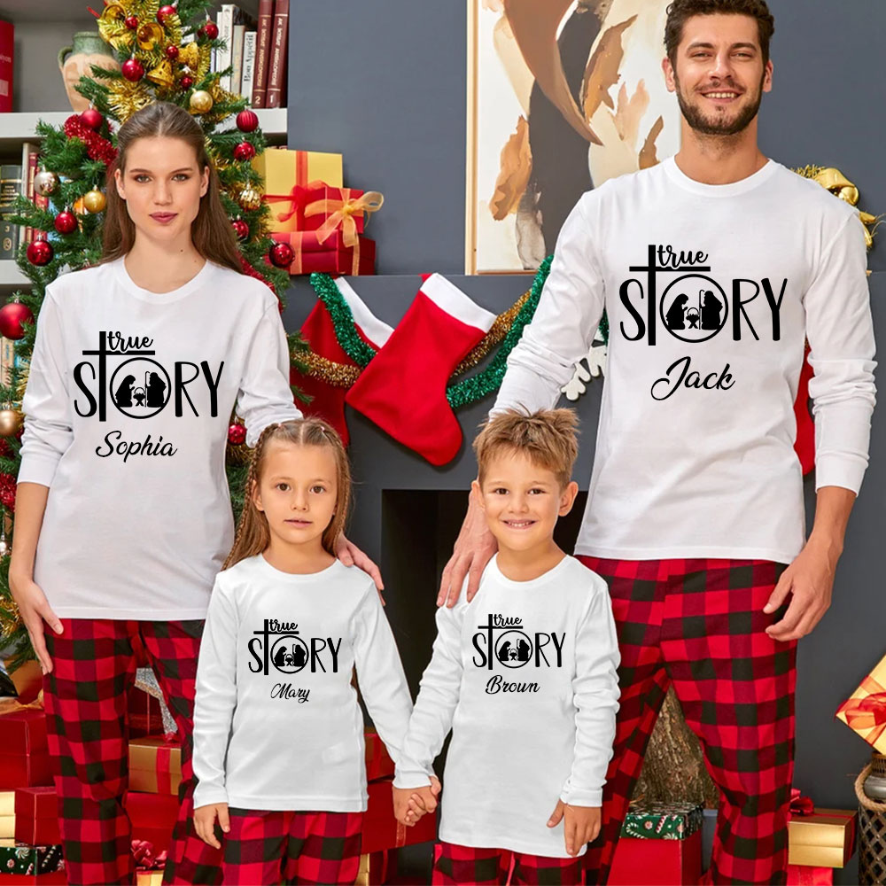 Personalized  True Story Christmas Family Matching Long Sleeve Shirts