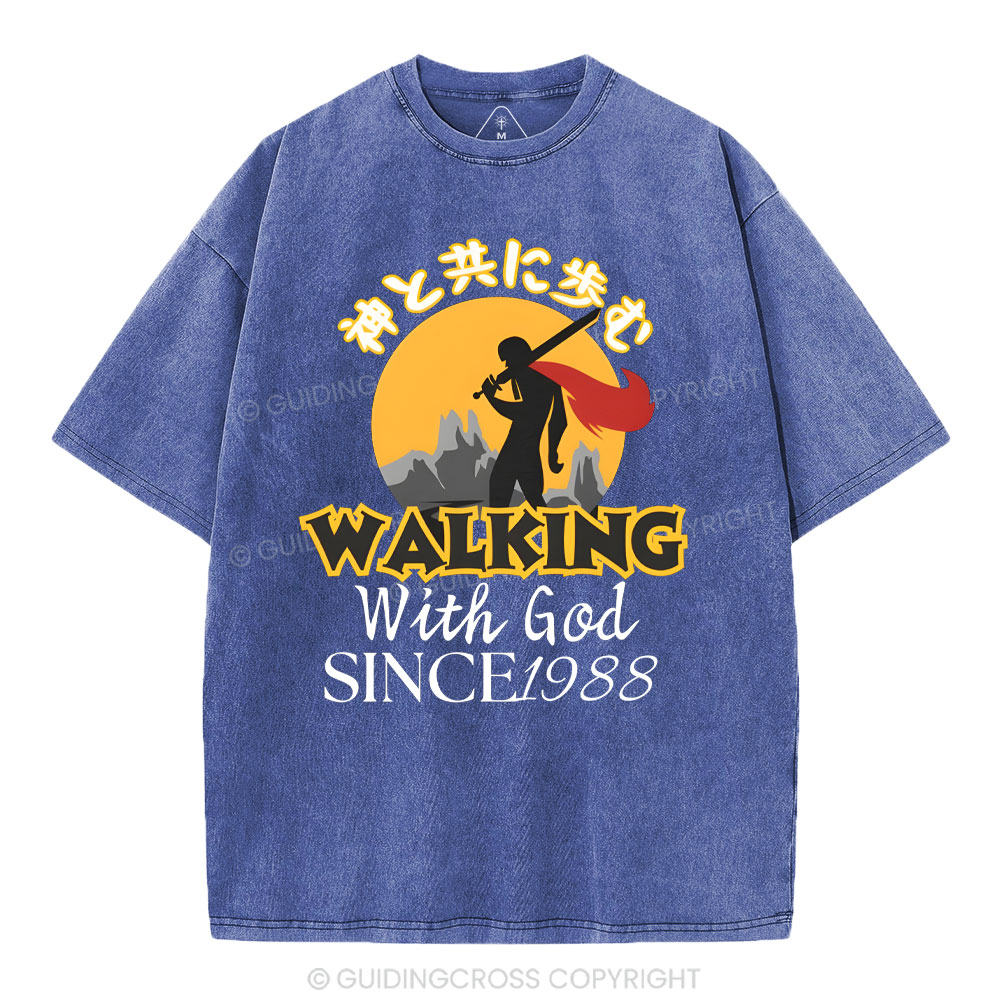 Personalized Walking With God Christian Washed T-Shirt