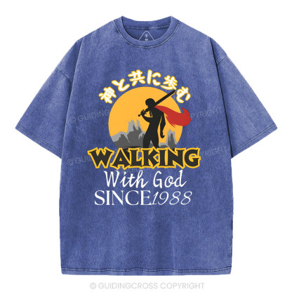Personalized Walking With God Christian Washed T-Shirt