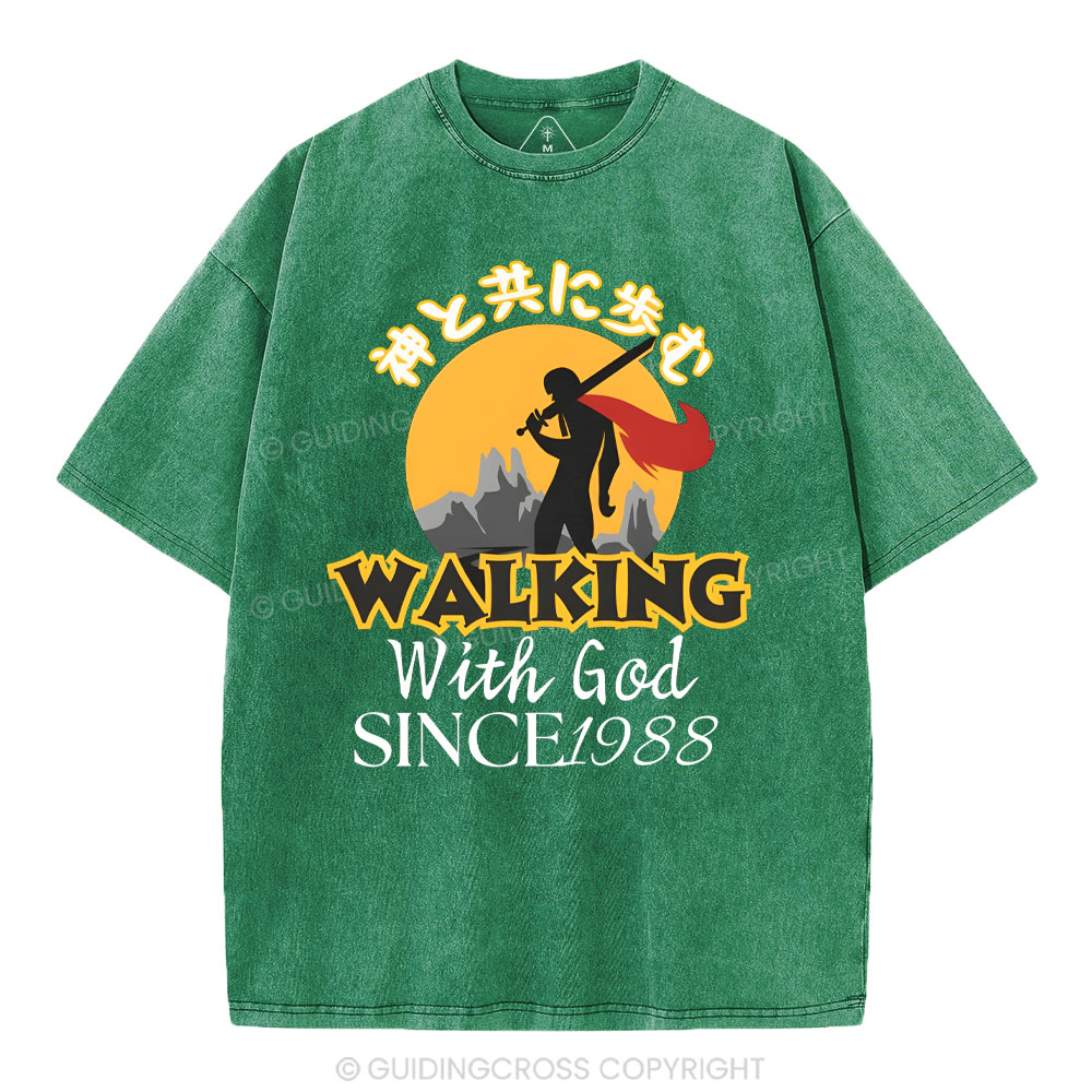 Personalized Walking With God Christian Washed T-Shirt