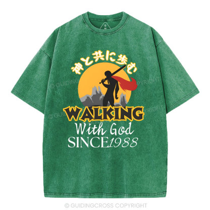 Personalized Walking With God Christian Washed T-Shirt