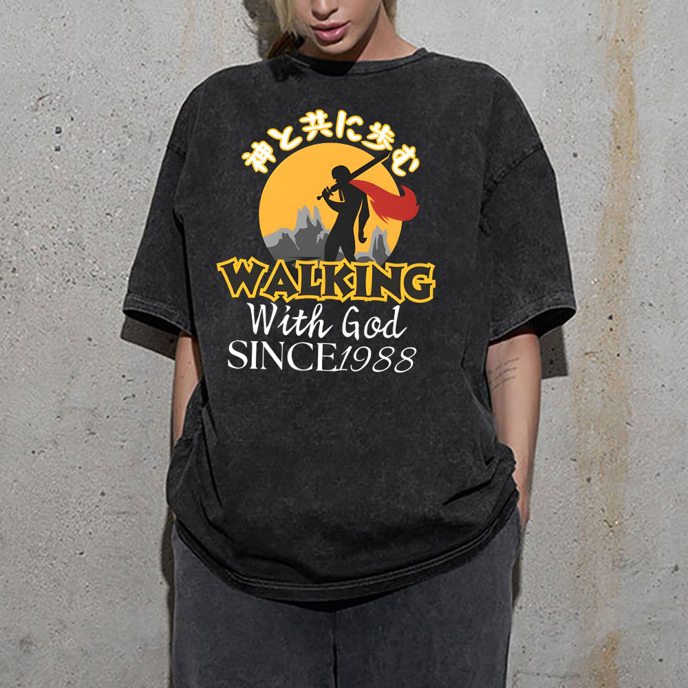 Personalized Walking With God Christian Washed T-Shirt