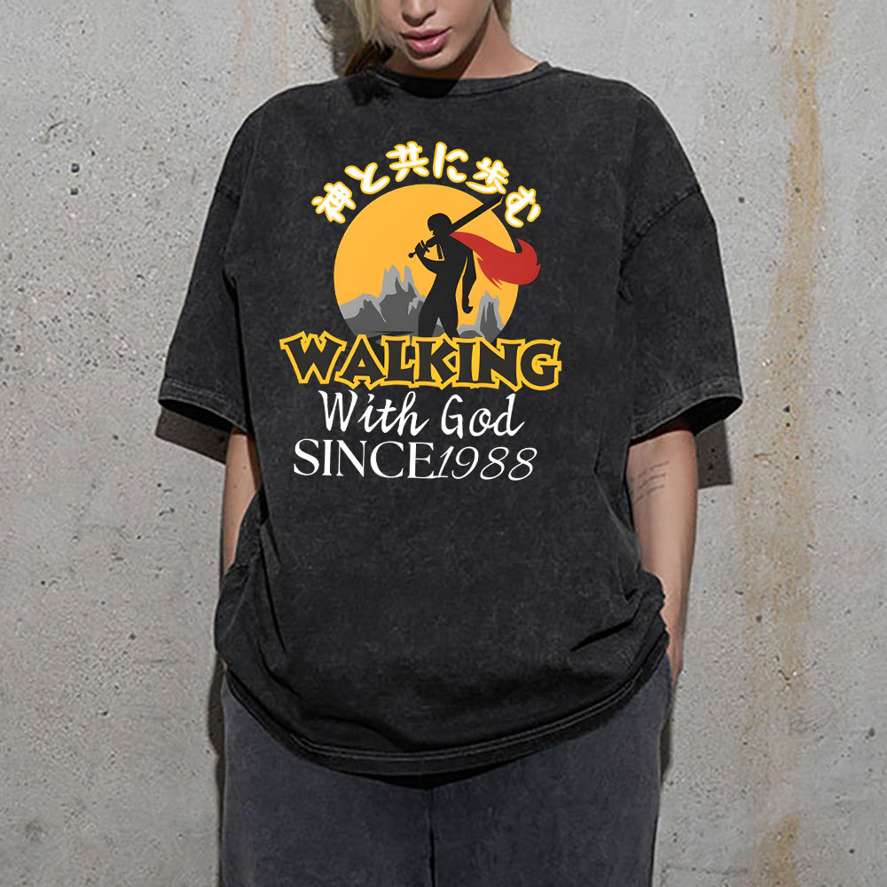 Personalized Walking With God Christian Washed T-Shirt