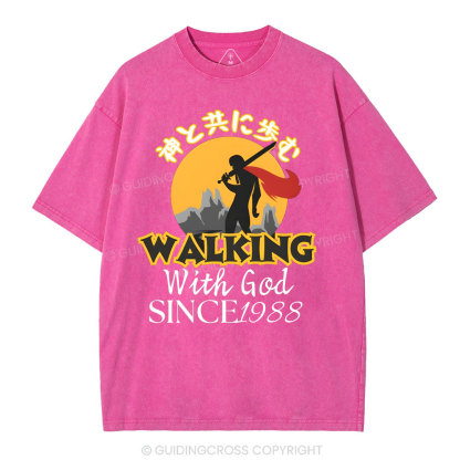 Personalized Walking With God Christian Washed T-Shirt