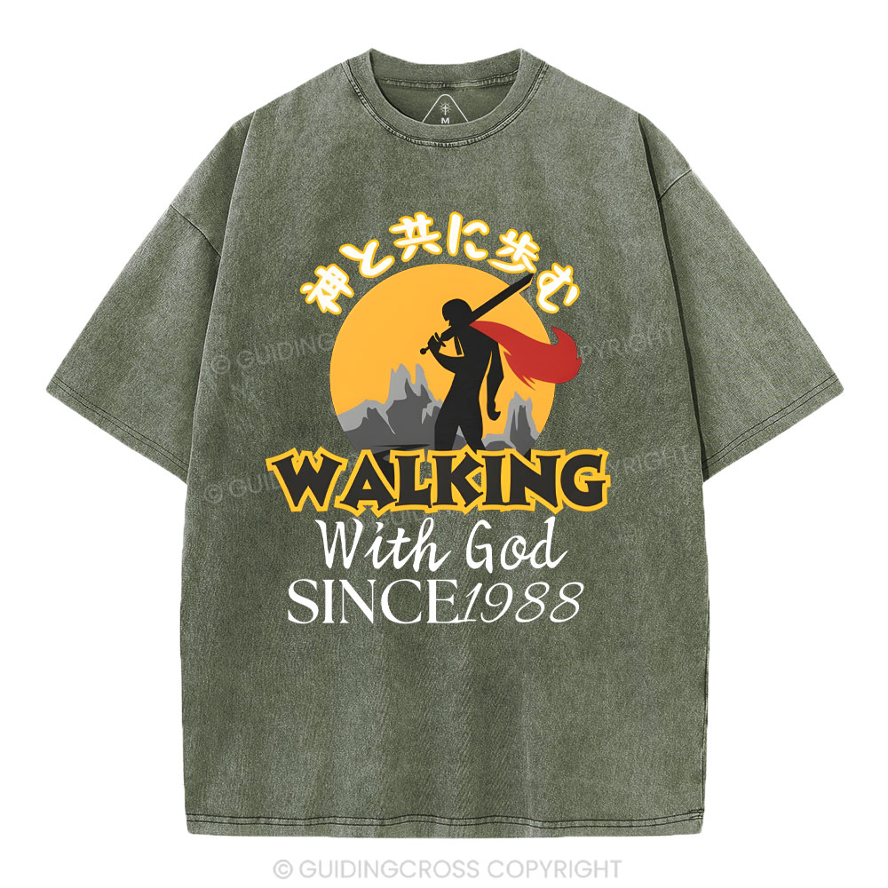 Personalized Walking With God Christian Washed T-Shirt