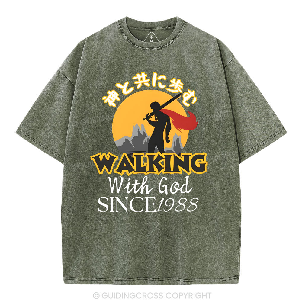 Personalized Walking With God Christian Washed T-Shirt