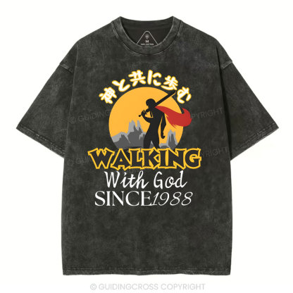 Personalized Walking With God Christian Washed T-Shirt