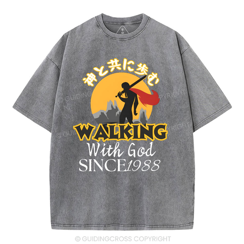 Personalized Walking With God Christian Washed T-Shirt