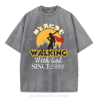Personalized Walking With God Christian Washed T-Shirt