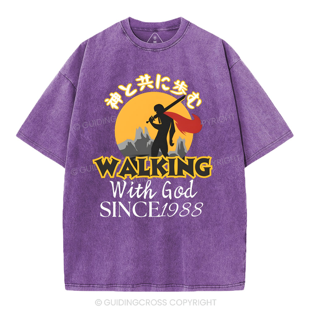 Personalized Walking With God Christian Washed T-Shirt