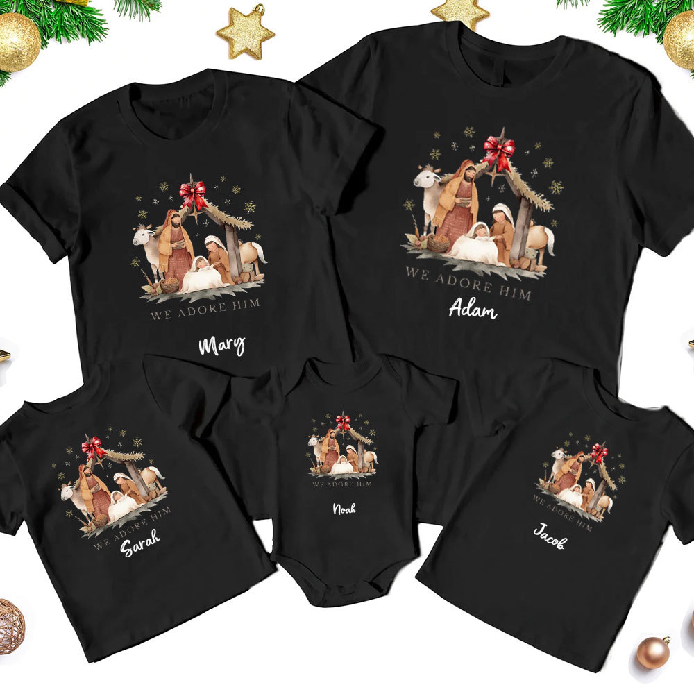Personalized We Adore Him Christian Family Matching Shirts