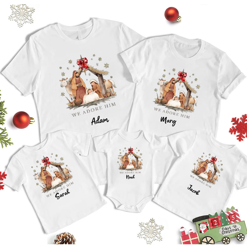 Personalized We Adore Him Christian Family Matching Shirts