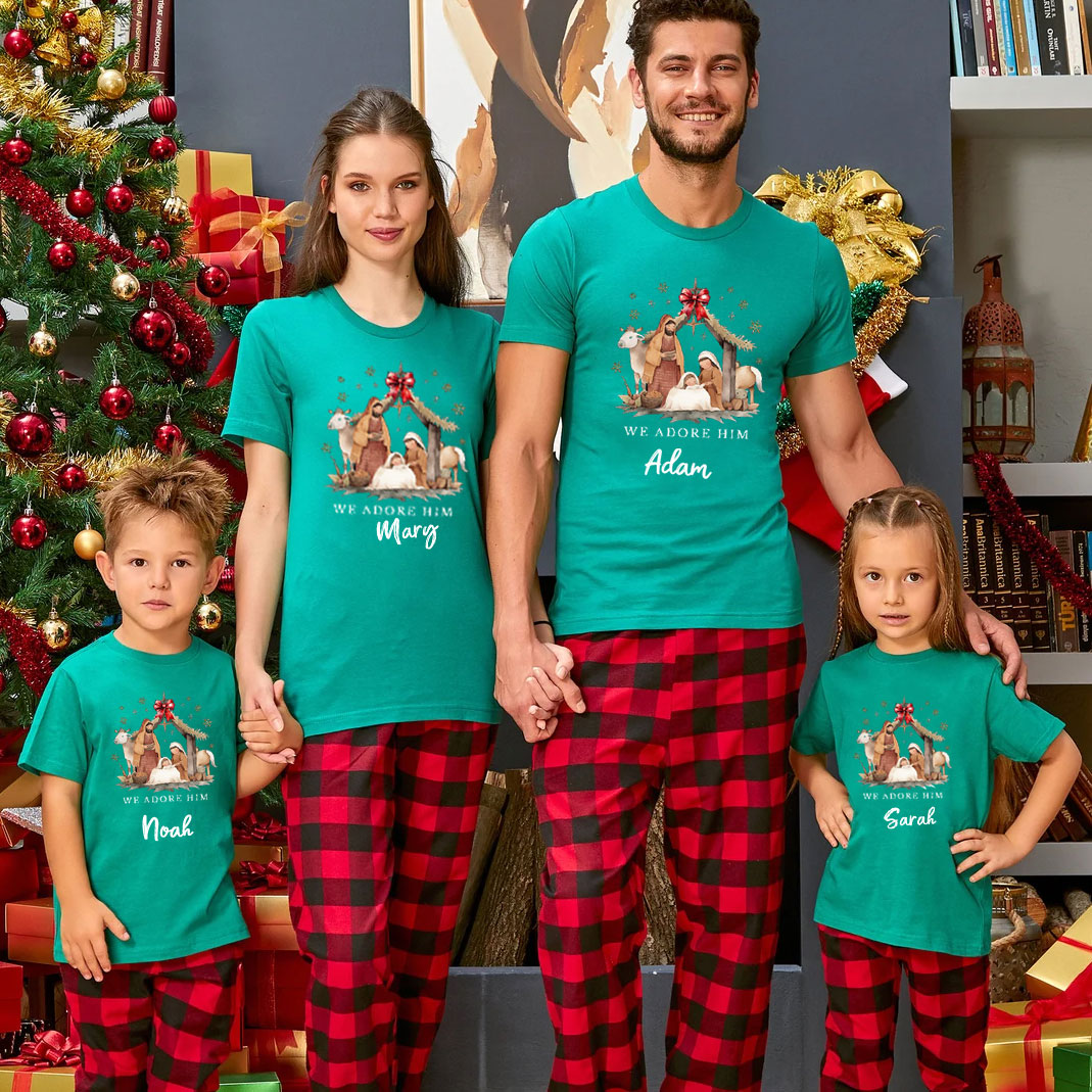 Personalized We Adore Him Christian Family Matching Shirts