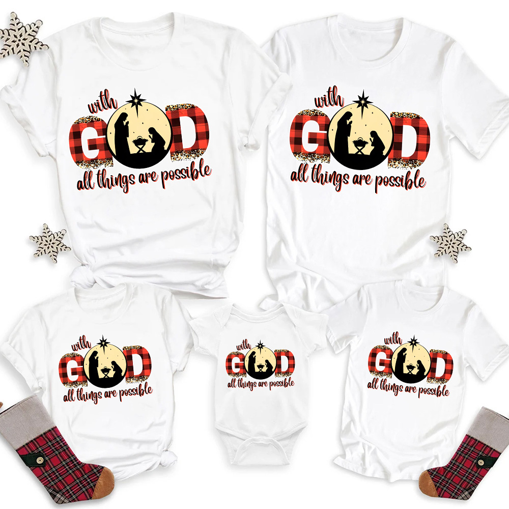 Personalized With God All Things Are Possible Christian Chiristmas Family Matching Shirts
