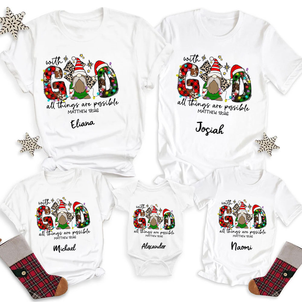 Personalized With God All Things Are Possible Christmas Family Matching Shirts